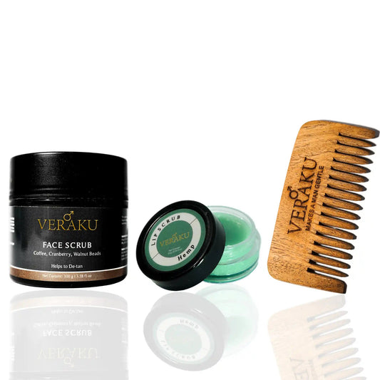 Coffee Face Scrub | Lip Scrub | Beard Comb | COMBO PACK | For Men - Veraku