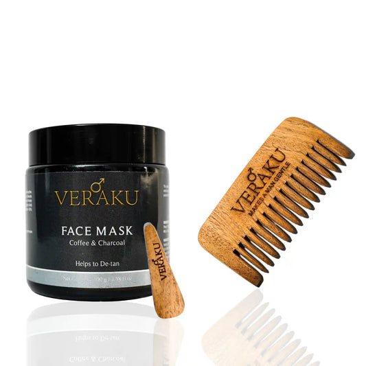 Coffee & Charcoal Face Mask | Beard Comb | COMBO PACK | For Men - Veraku
