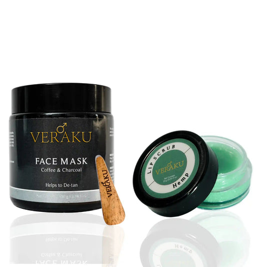 Coffee & Charcoal Face Mask | Lip Scrub | COMBO PACK | For Men - Veraku