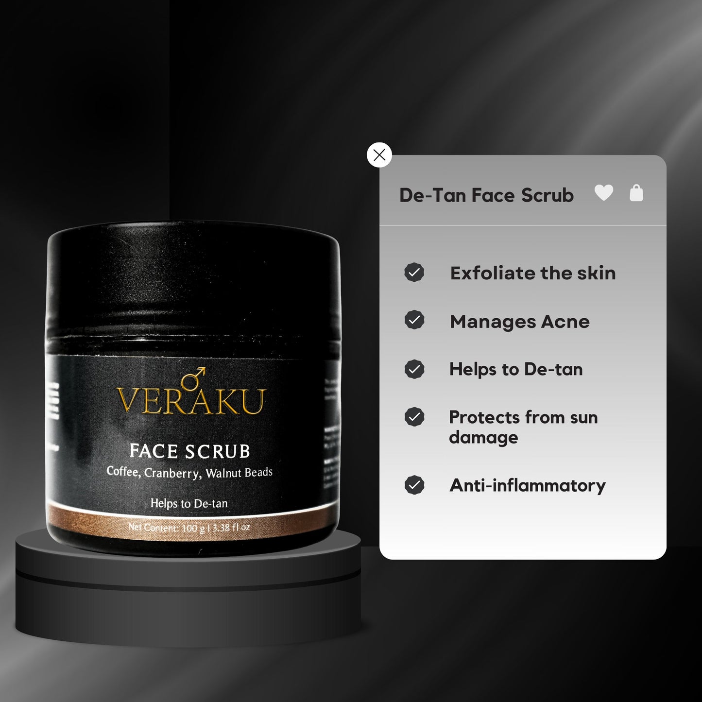 Coffee Face Scrub | Charcoal Face Mask | Oil Control Face Cream | Beard Comb | COMBO PACK | For Men - Veraku