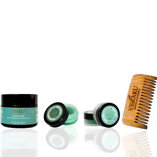 Skin Brightening Face Cream | Lip Balm | Lip Scrub | Beard Comb | COMBO PACK | For Men - Veraku